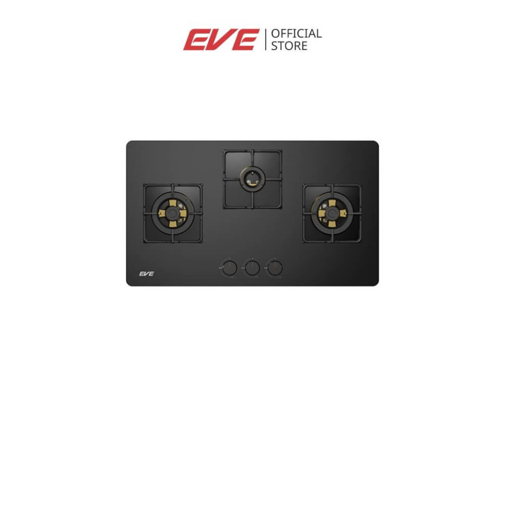 เตาฝังแก๊ส 3 หัว แบบฝัง ฐานกระจกนิรภัย EVE HB78-3BBTA/BG 78 ซม. สีดำ